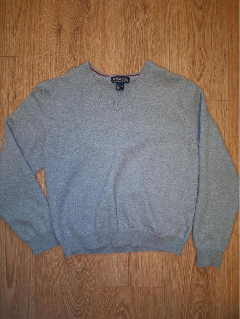 Brooks Brothers V Neck Sweater Womens Large Gray Merino Wool